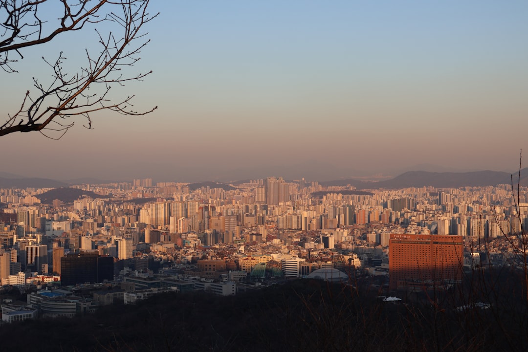 City skyline at sunset.