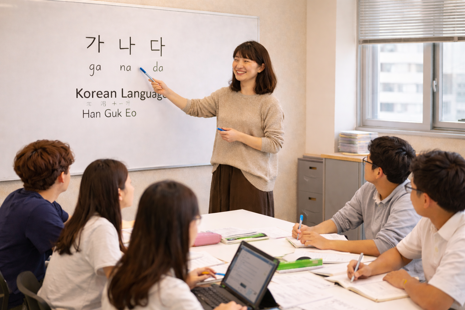 Korean language class in session — second foreign language subject