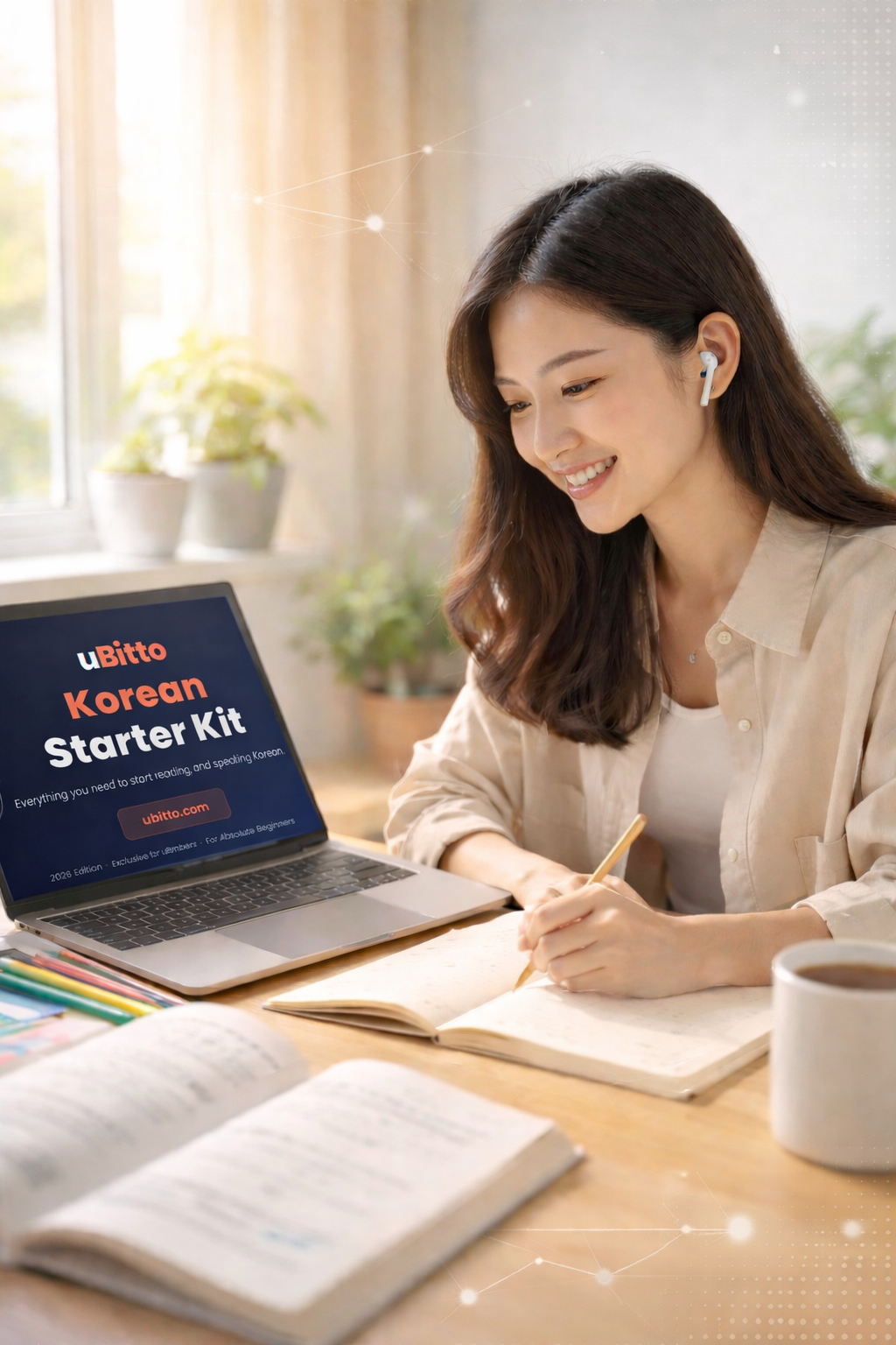 Learner studying Korean with uBitto Starter Kit